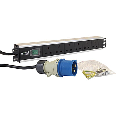 EXCEL 6 WAY HORIZONTAL PDU - 16 AMP SWITCHES